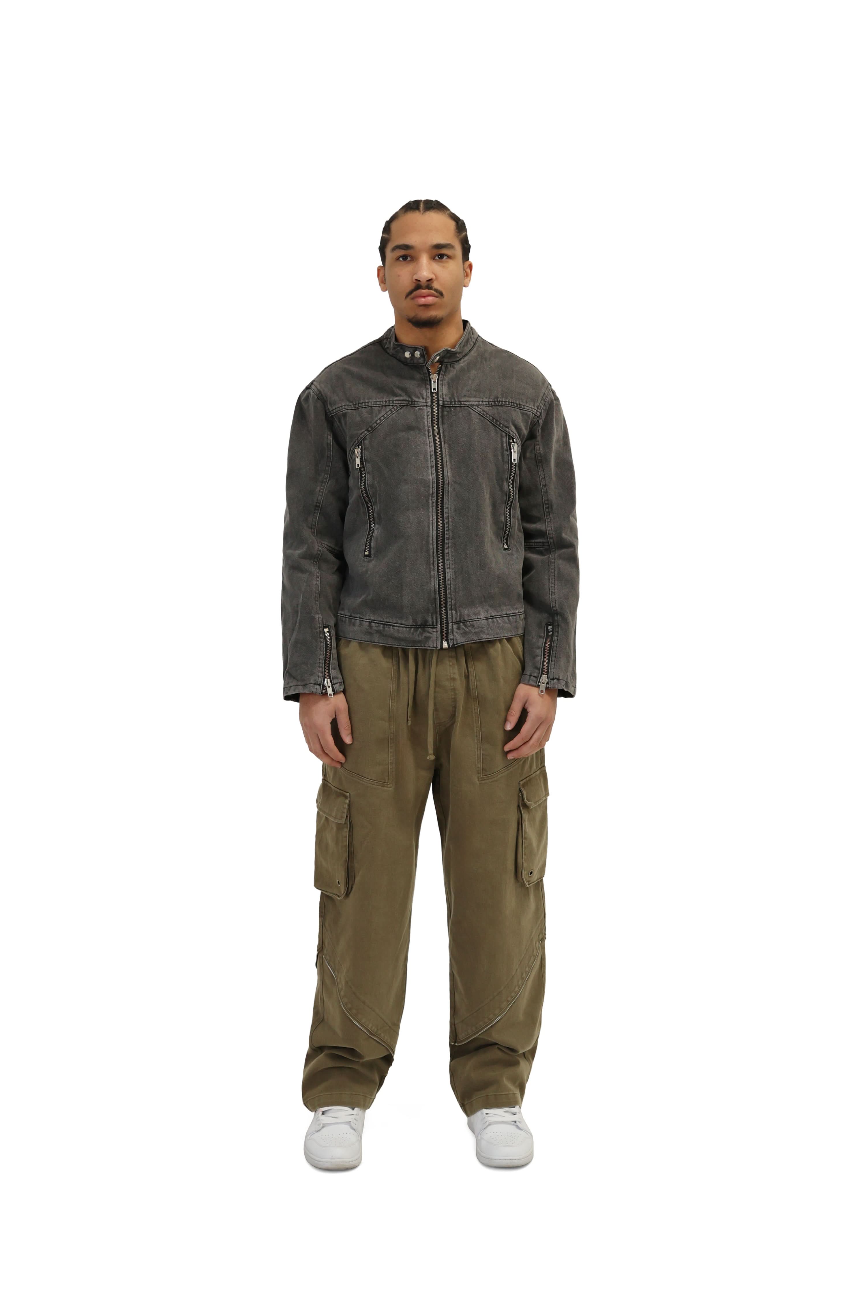 Denim Wash Biker Jean Jacket