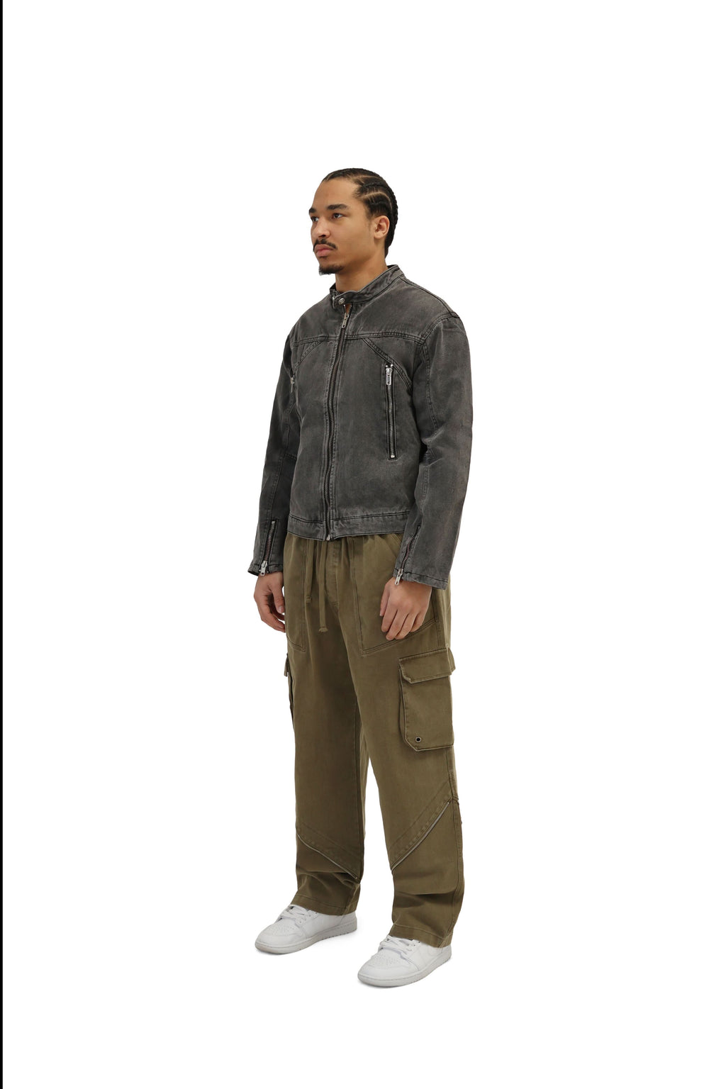 Denim Wash Biker Jean Jacket