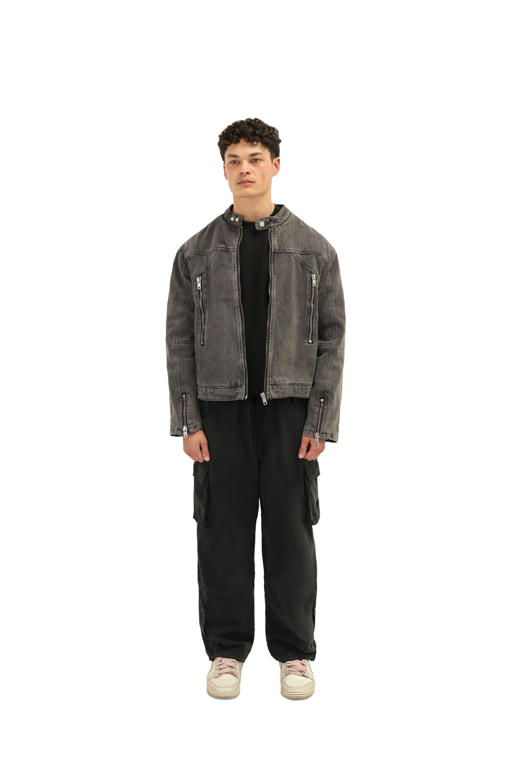 Denim Wash Biker Jean Jacket