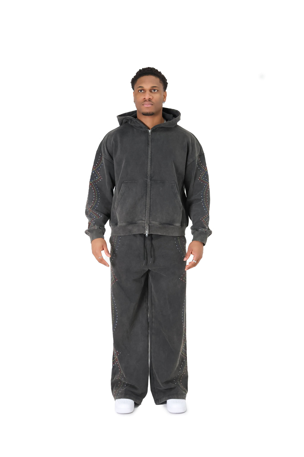 Stonewash Oversized Cropped Rhinestone Hoodies