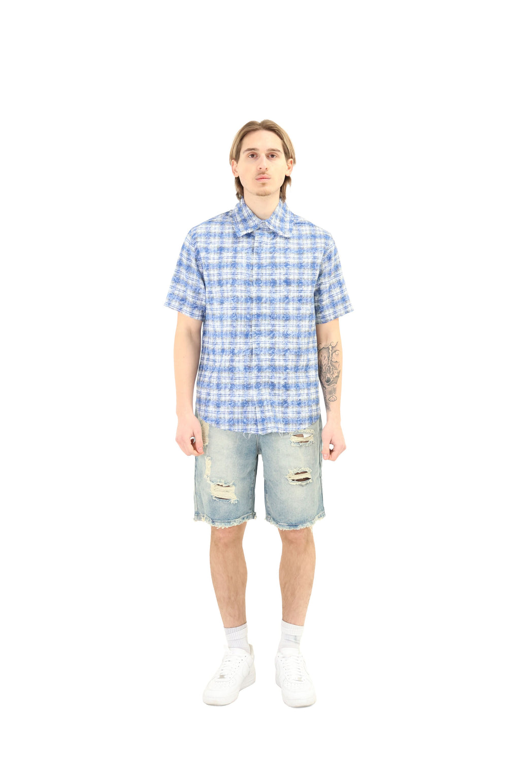 Short Sleeve Cropped Fit Checkered Shirt