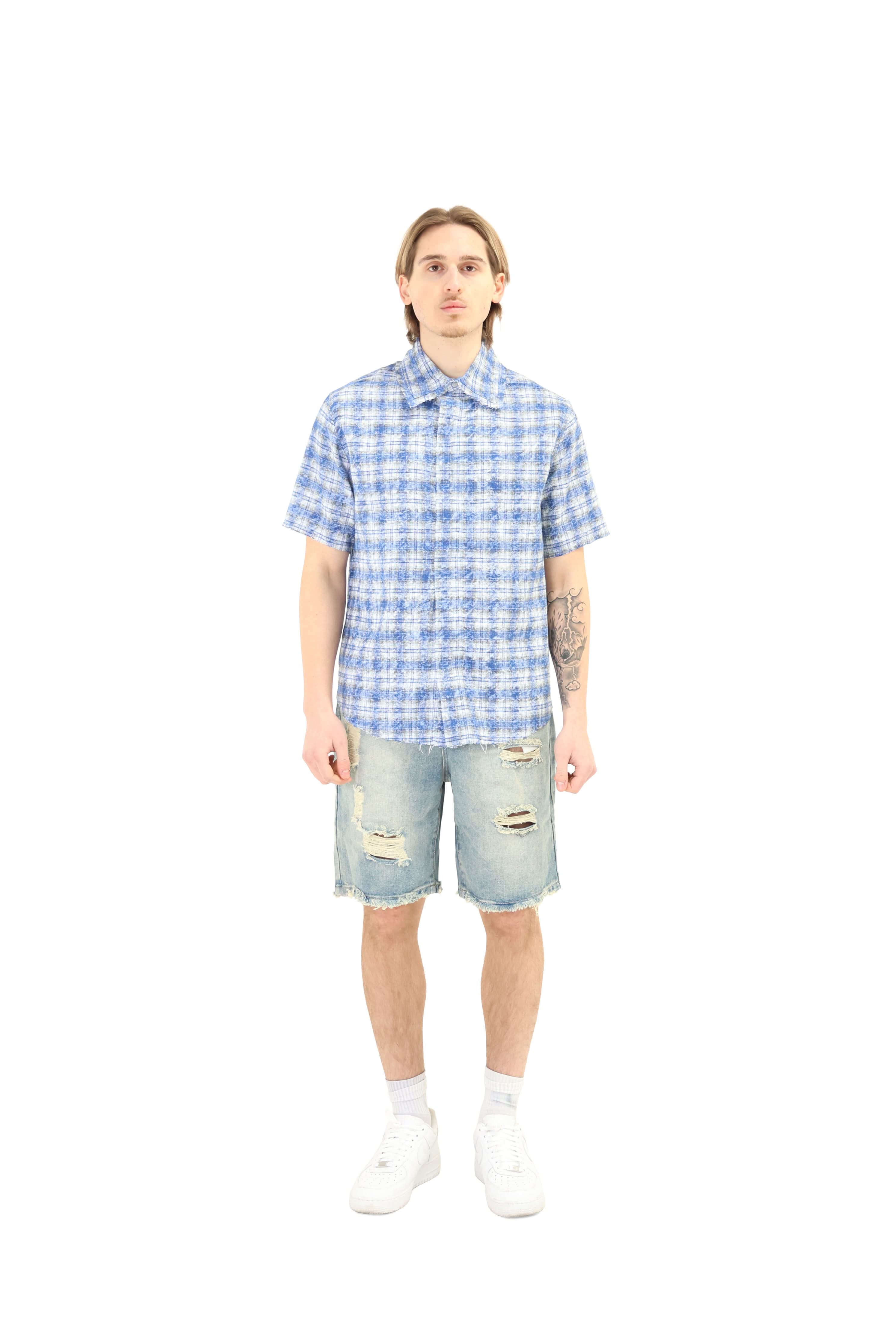 Short Sleeve Cropped Fit Checkered Shirt