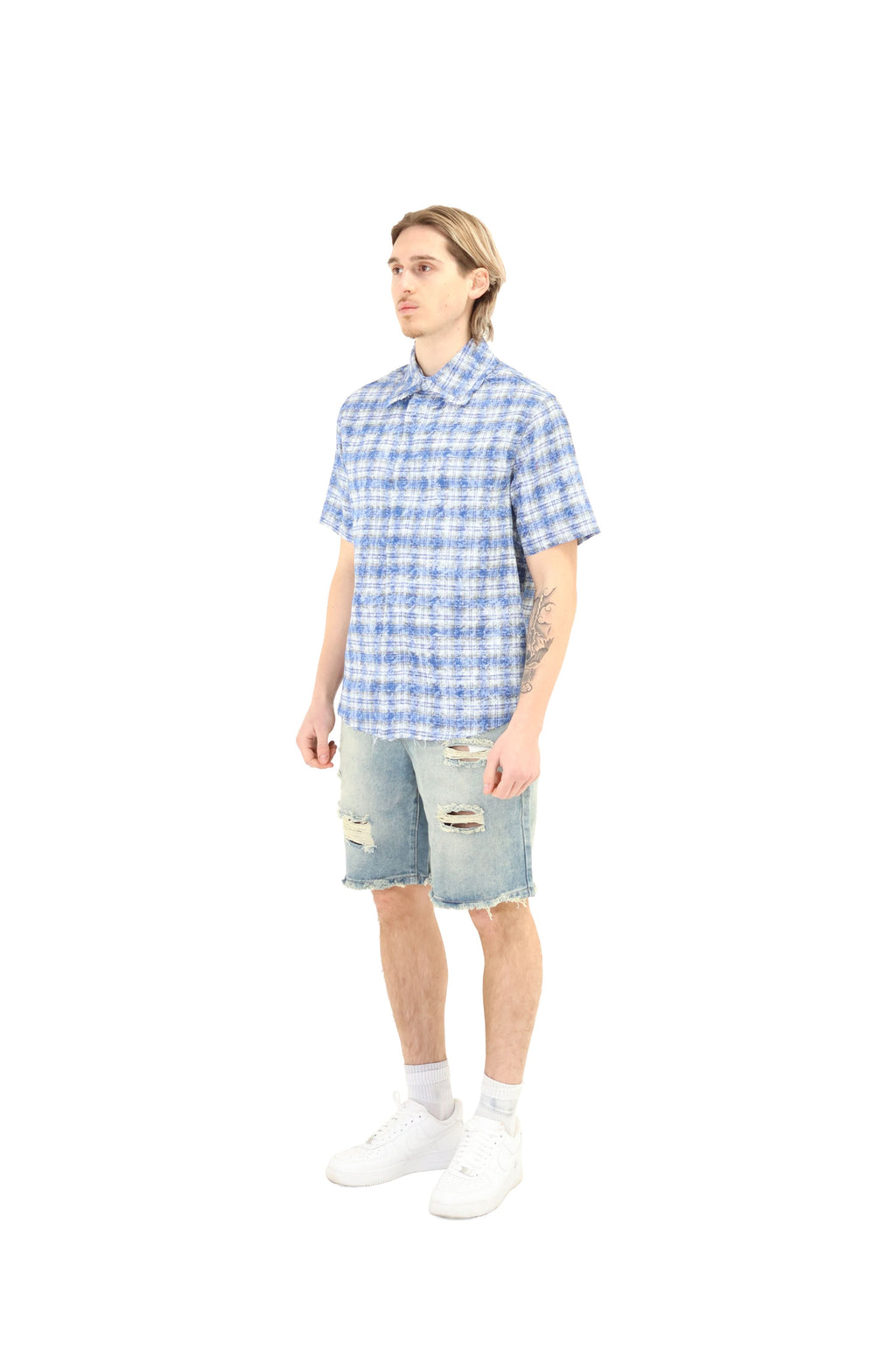 Short Sleeve Cropped Fit Checkered Shirt