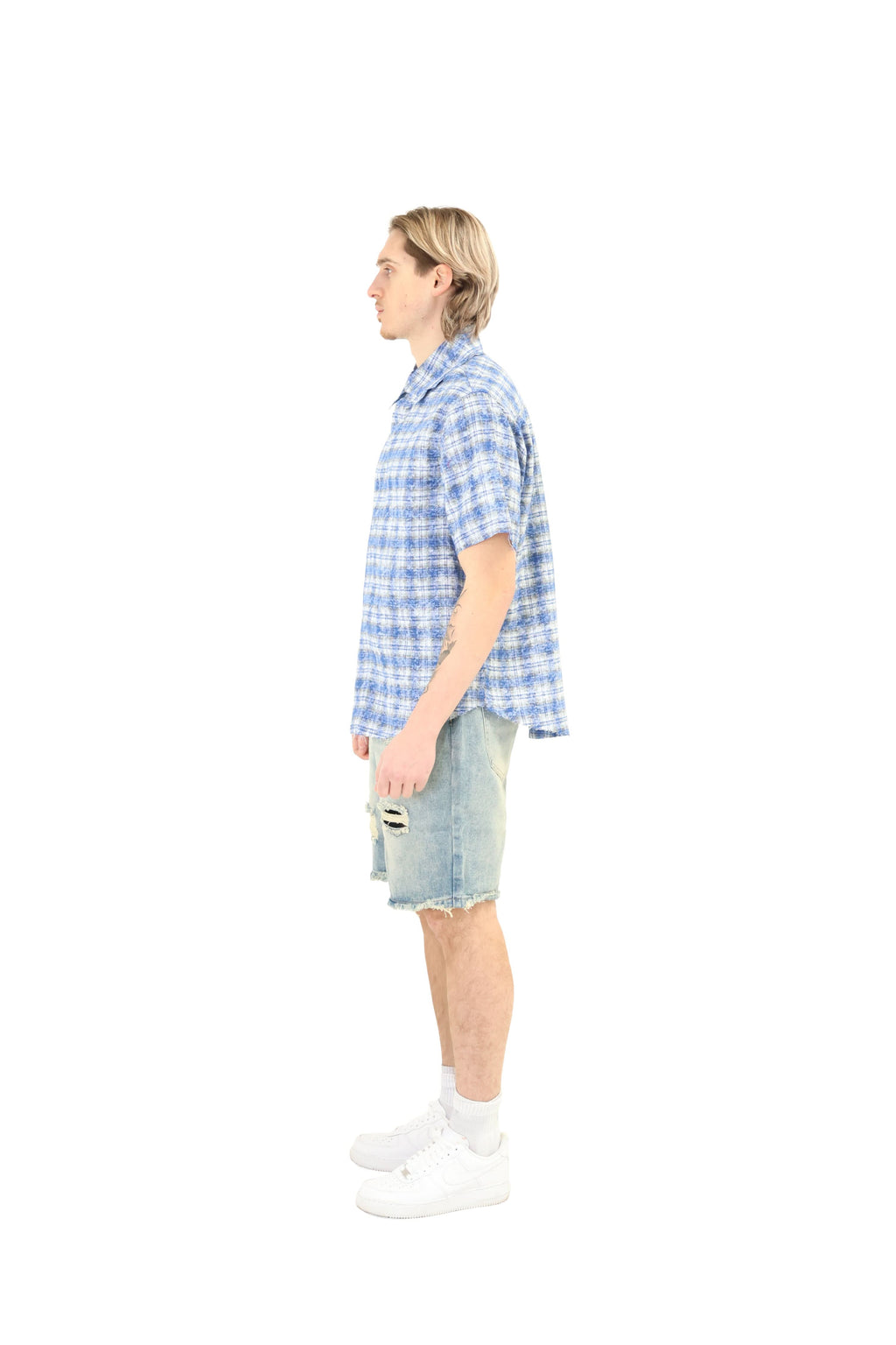 Short Sleeve Cropped Fit Checkered Shirt