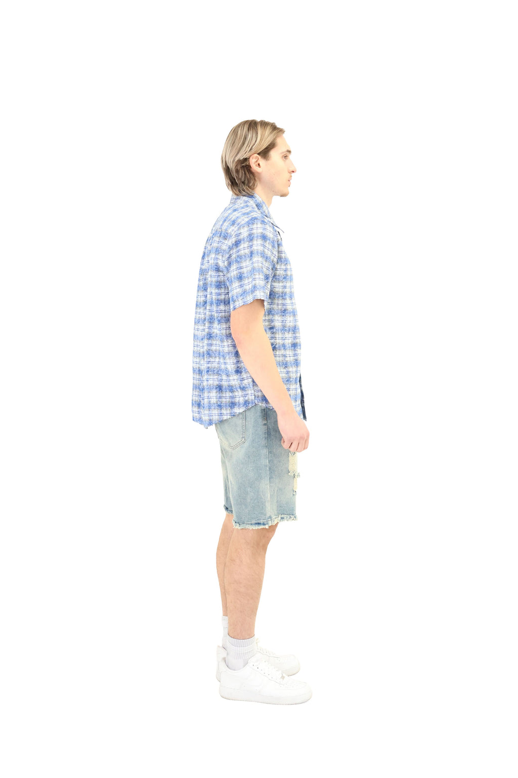 Short Sleeve Cropped Fit Checkered Shirt