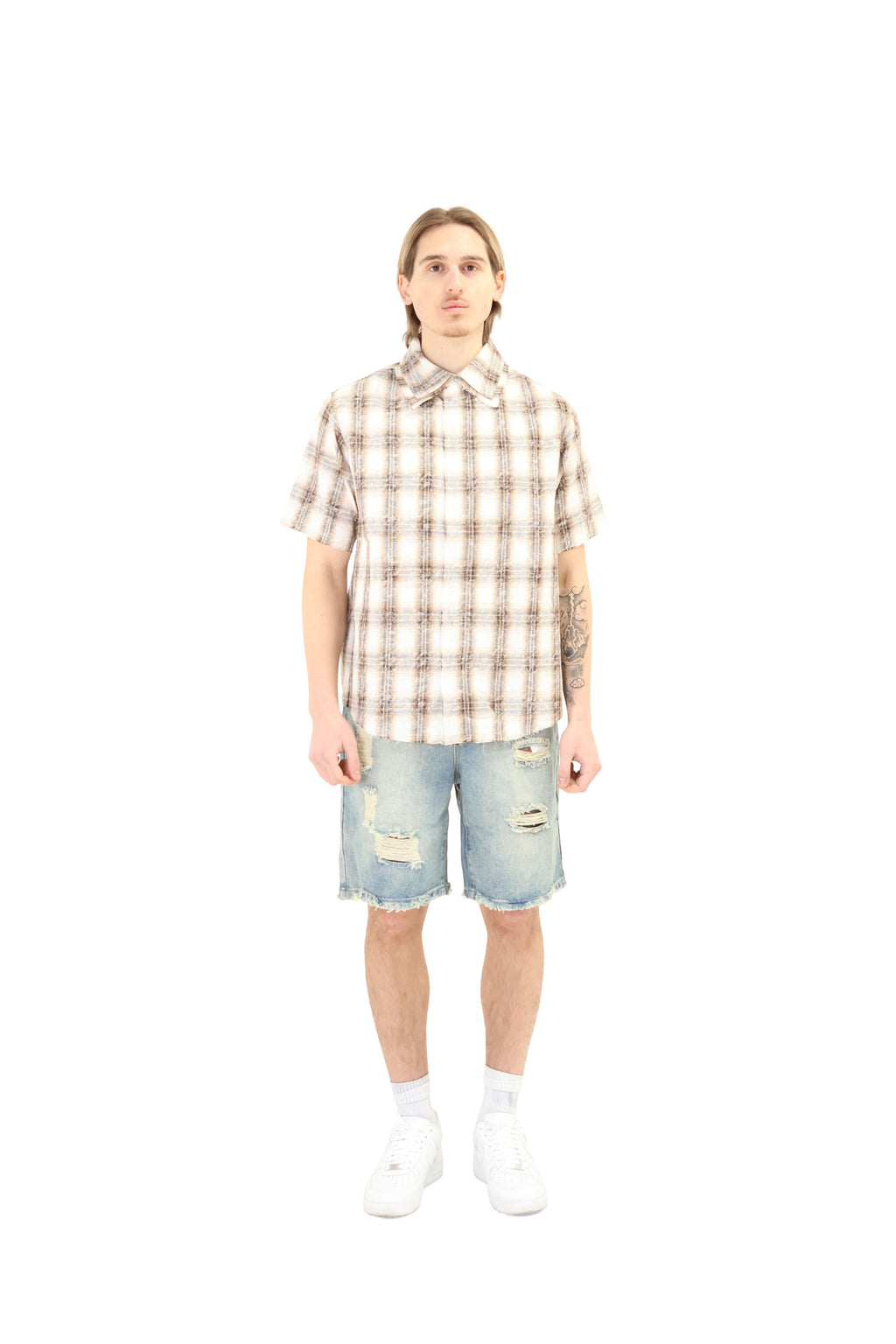 Short Sleeve Cropped Fit Checkered Shirt