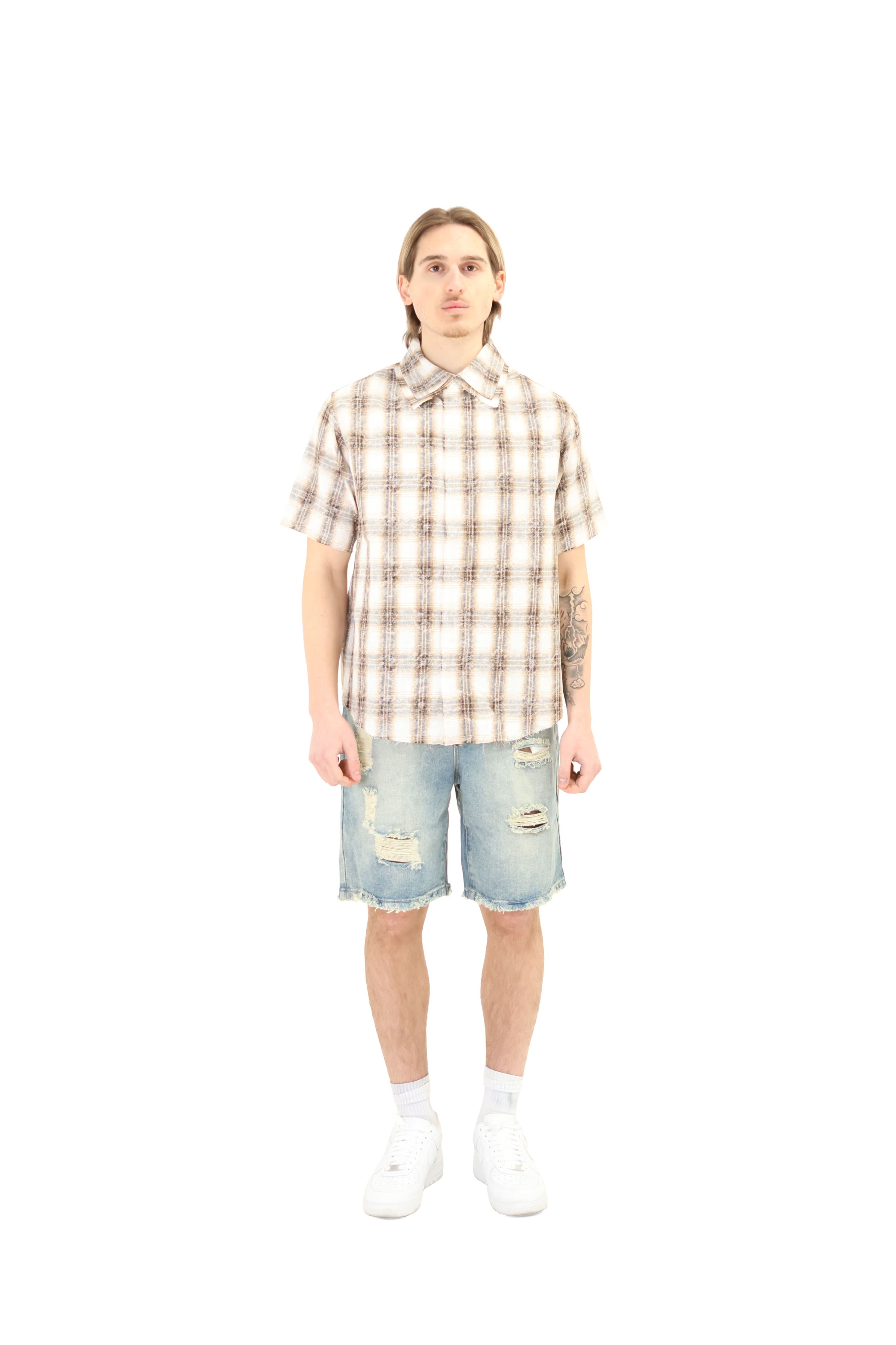 Short Sleeve Cropped Fit Checkered Shirt