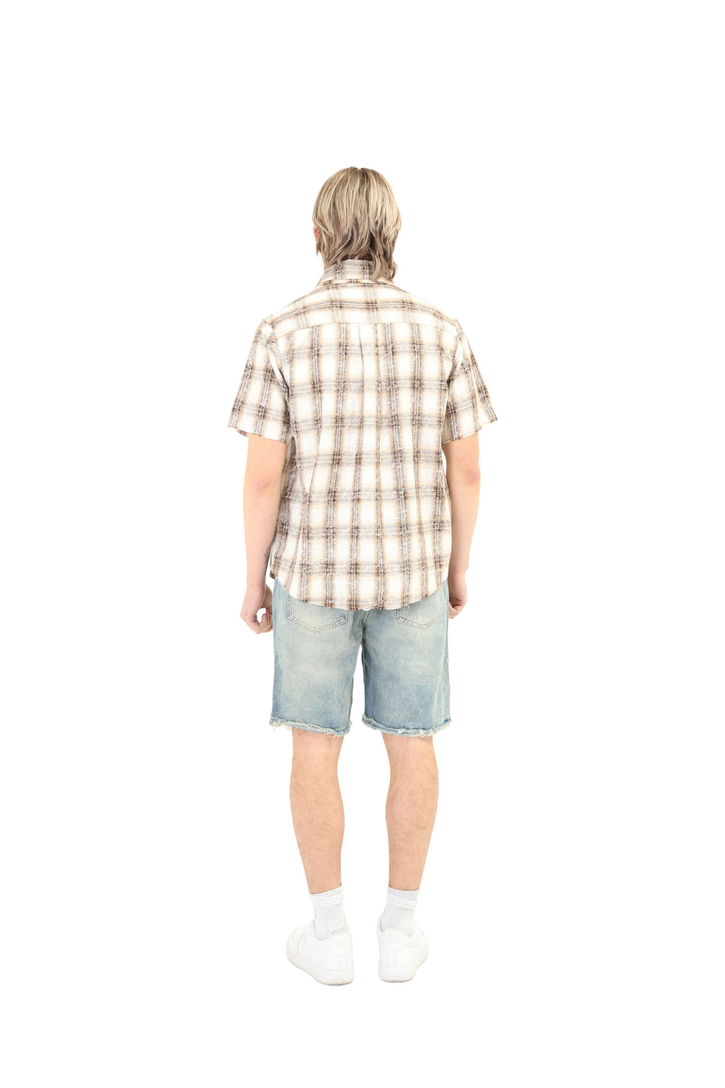 Short Sleeve Cropped Fit Checkered Shirt