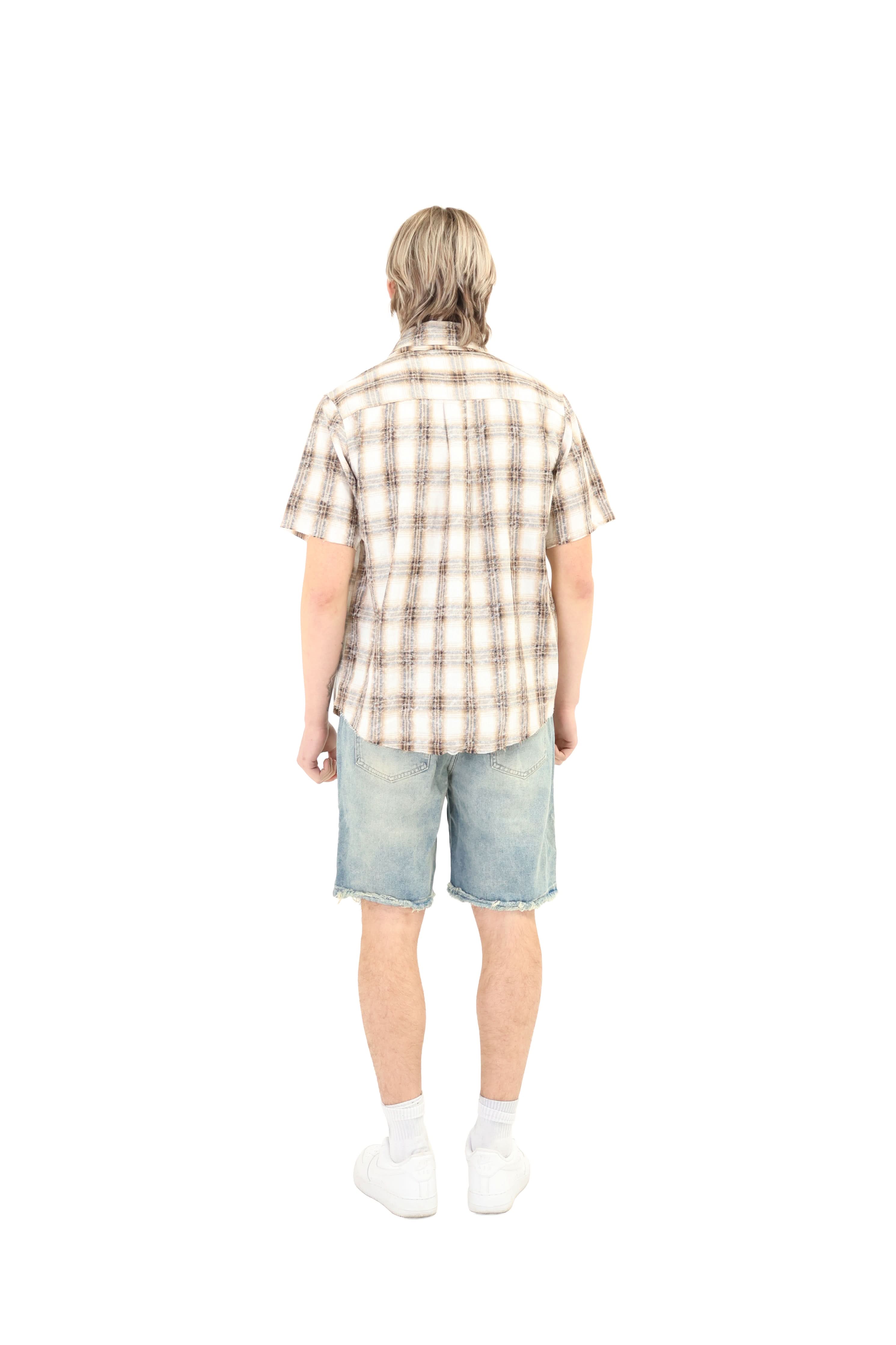 Short Sleeve Cropped Fit Checkered Shirt