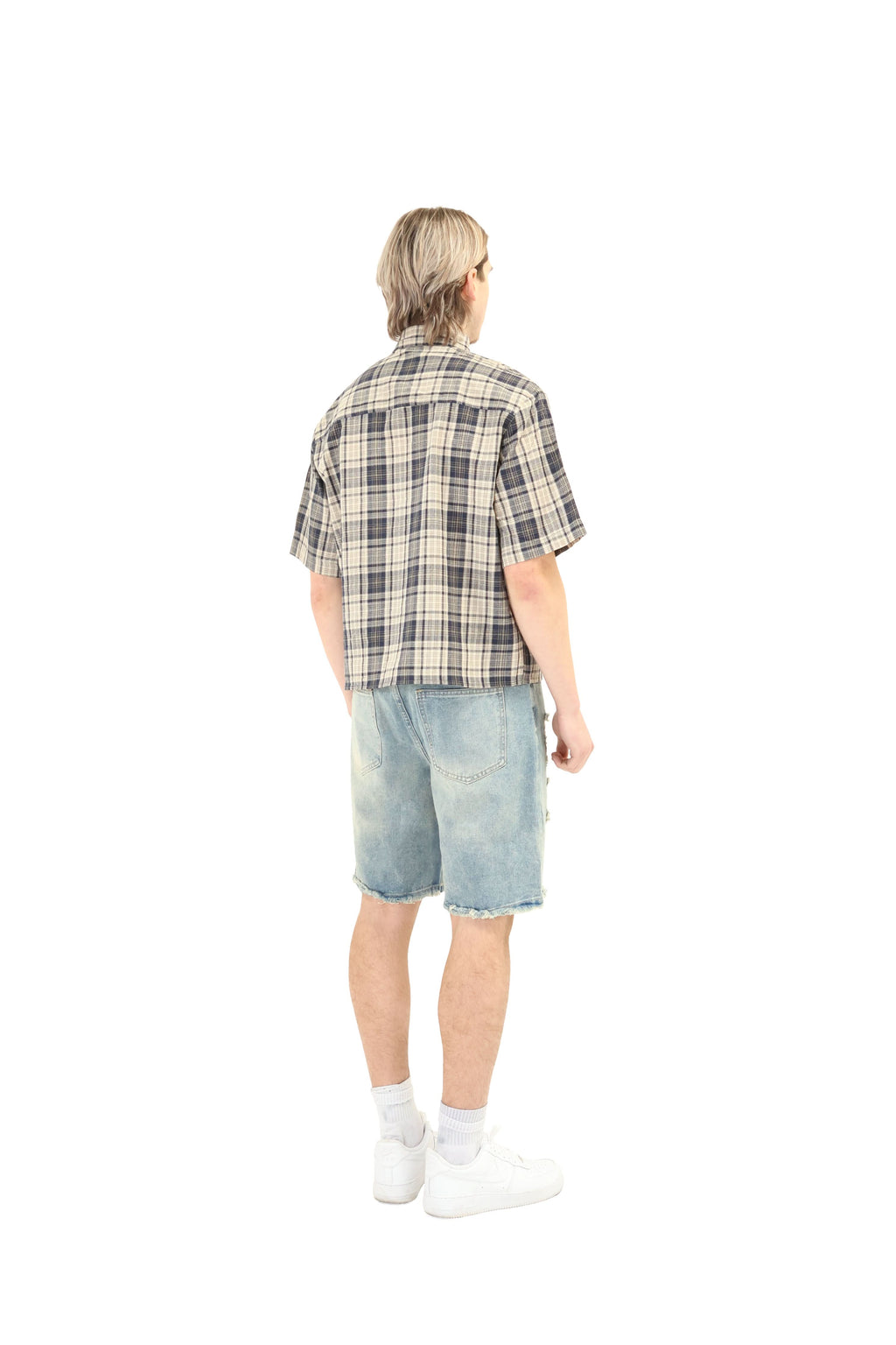 Short Sleeve Cropped Fit Checkered Shirt