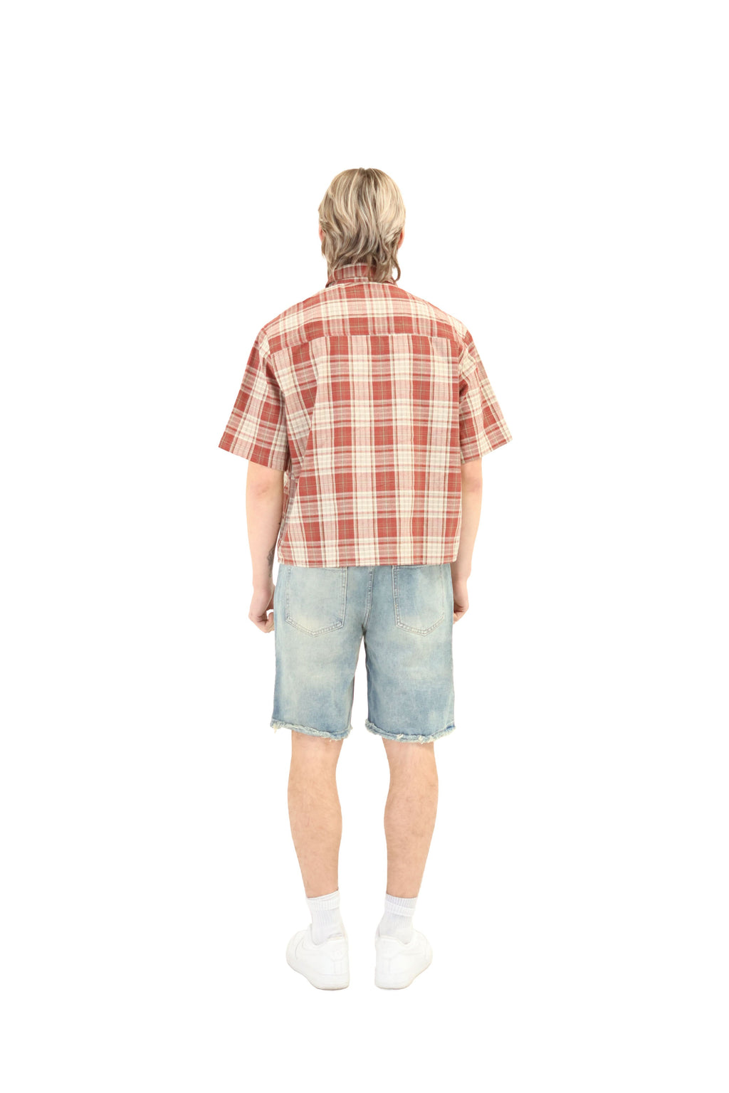 Short Sleeve Cropped Fit Checkered Shirt